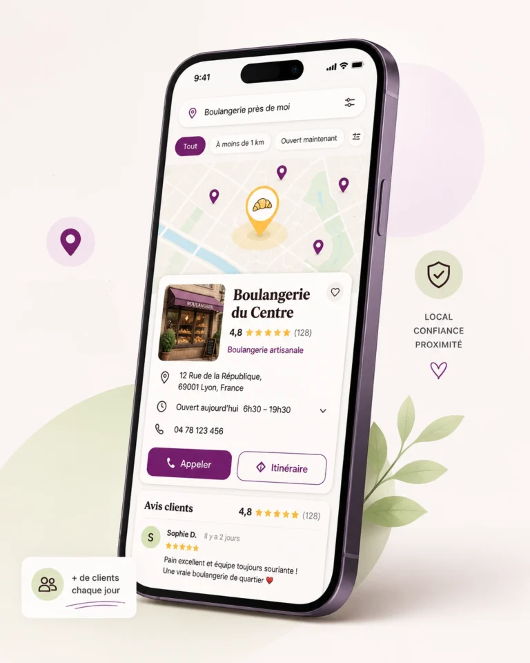 Un mobile afiche une fiche GBP trés bien optimisée.